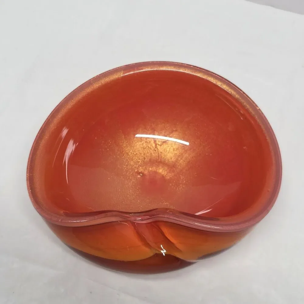 VTG Alfredo Barbini Murano Orange Gold Flecks Polvery Cased Glass Bowl Ashtray